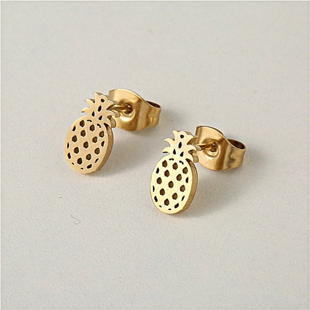Pineapple 18K Gold Plated Sterling Silver Stud Earrings - Picture 4 of 7